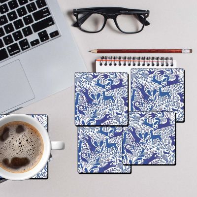 Wooden Coaster Set of 4 Printed Coaster Coffee and Tea Coasters for Office Table Wooden Coasters for Home Dining Table Coasters